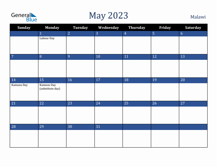 May 2023 Malawi Calendar (Sunday Start)