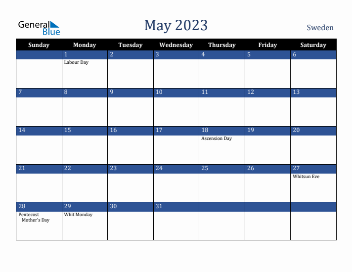 May 2023 Sweden Calendar (Sunday Start)