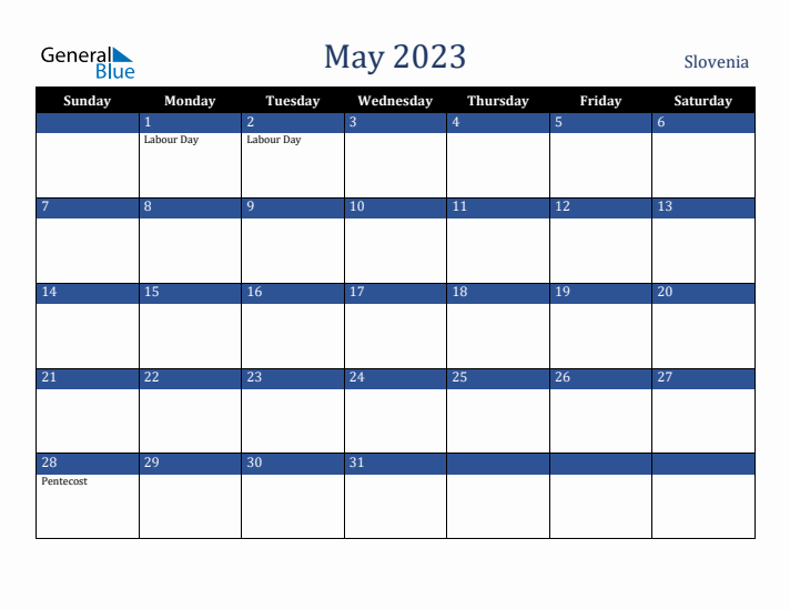 May 2023 Slovenia Calendar (Sunday Start)
