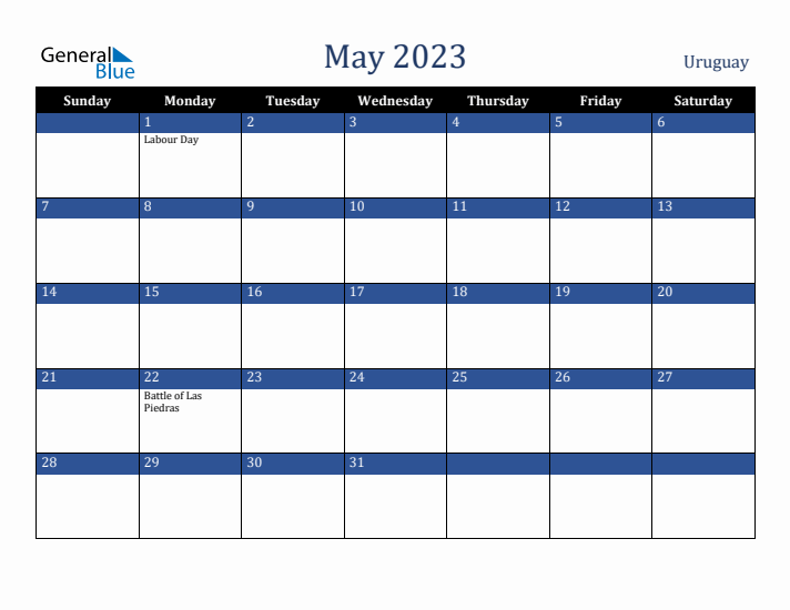 May 2023 Uruguay Calendar (Sunday Start)