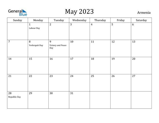May 2023 Calendar Armenia