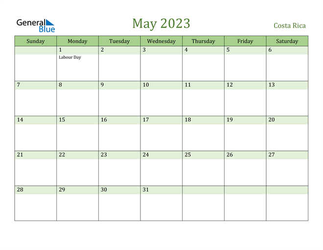 May 2023 Calendar with Costa Rica Holidays