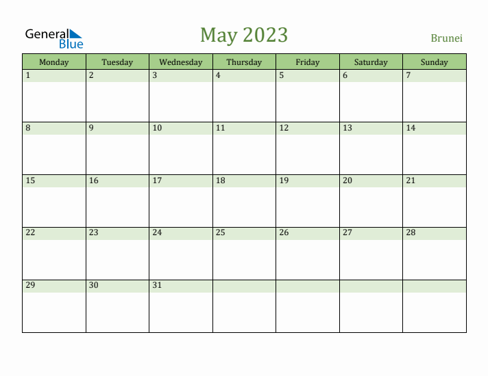 May 2023 Calendar with Brunei Holidays