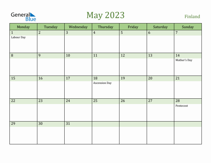 May 2023 Calendar with Finland Holidays