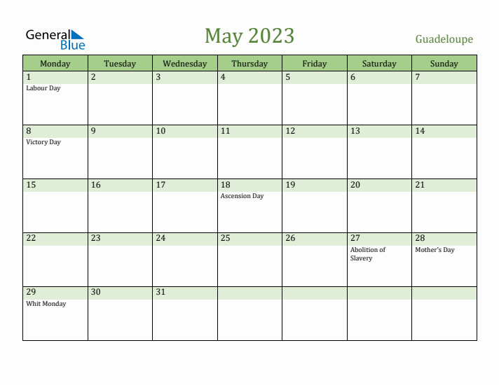 May 2023 Calendar with Guadeloupe Holidays