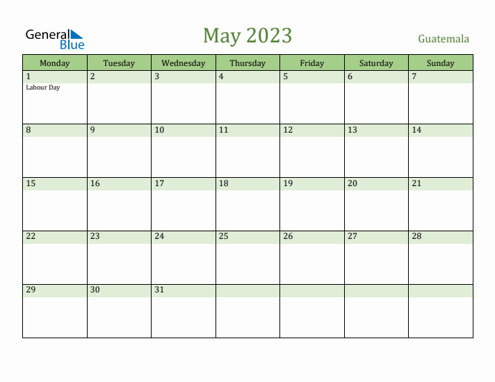 May 2023 Calendar with Guatemala Holidays