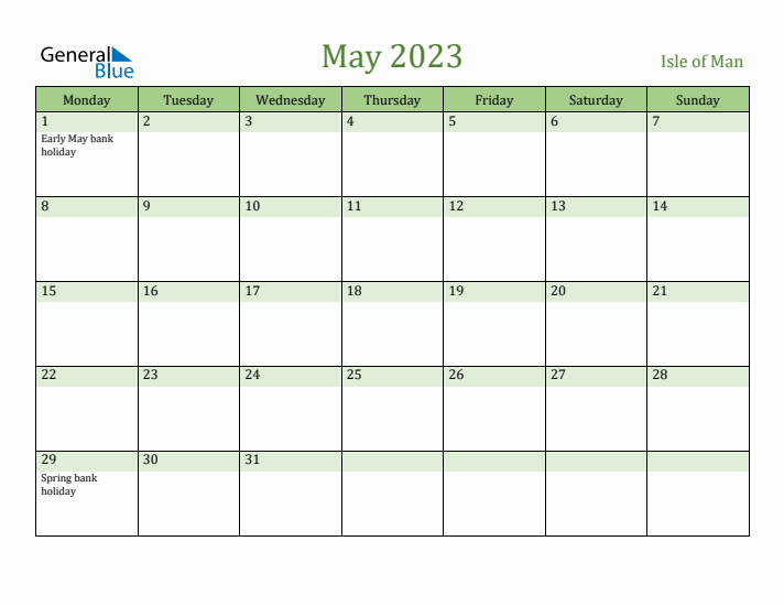 May 2023 Calendar with Isle of Man Holidays