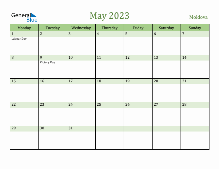 May 2023 Calendar with Moldova Holidays