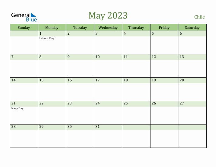 May 2023 Calendar with Chile Holidays