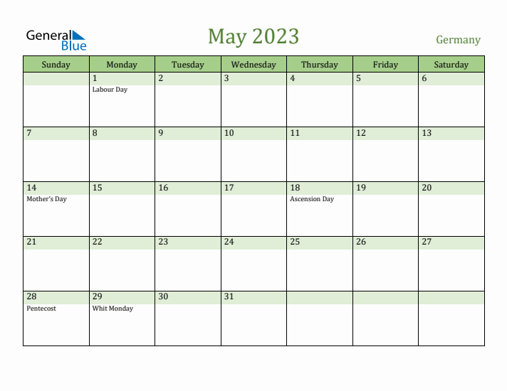 May 2023 Calendar with Germany Holidays