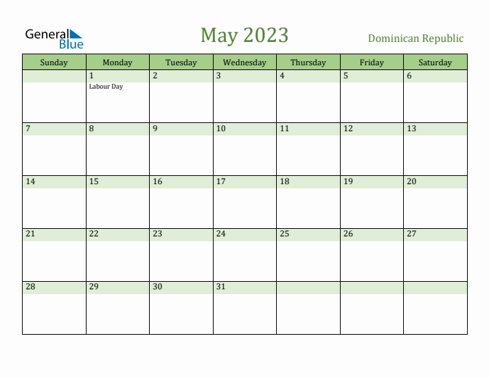 May 2023 Calendar with Dominican Republic Holidays