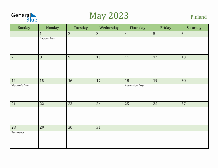 May 2023 Calendar with Finland Holidays