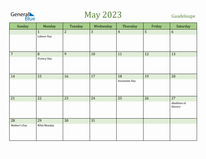 May 2023 Calendar with Guadeloupe Holidays