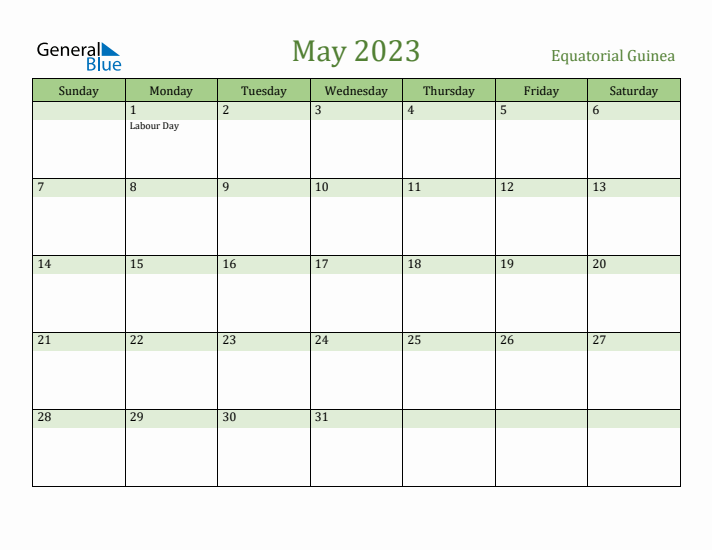 May 2023 Calendar with Equatorial Guinea Holidays