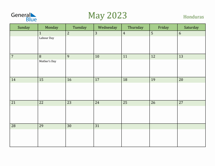 May 2023 Calendar with Honduras Holidays