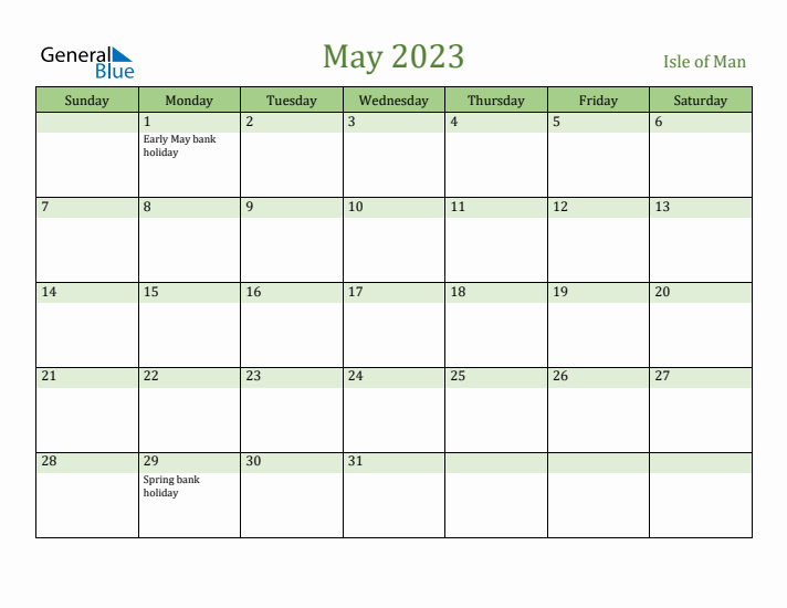 May 2023 Calendar with Isle of Man Holidays