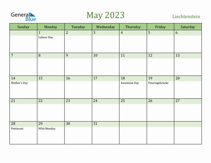 May 2023 Calendar with Liechtenstein Holidays