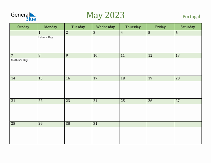 May 2023 Calendar with Portugal Holidays