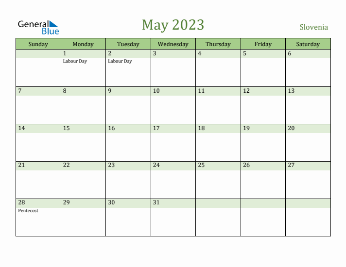 May 2023 Calendar with Slovenia Holidays