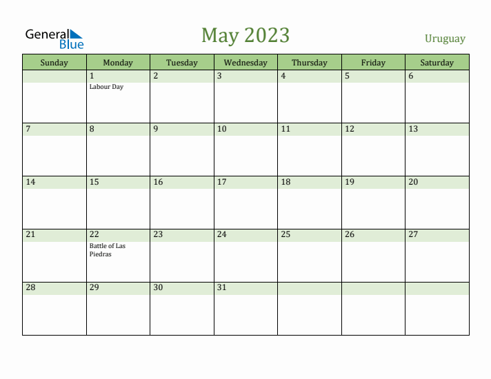 May 2023 Calendar with Uruguay Holidays