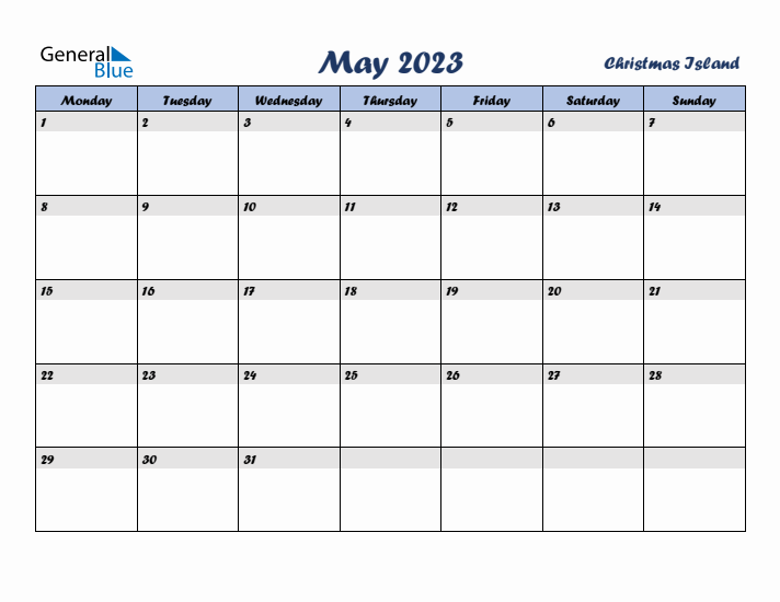 May 2023 Calendar with Holidays in Christmas Island