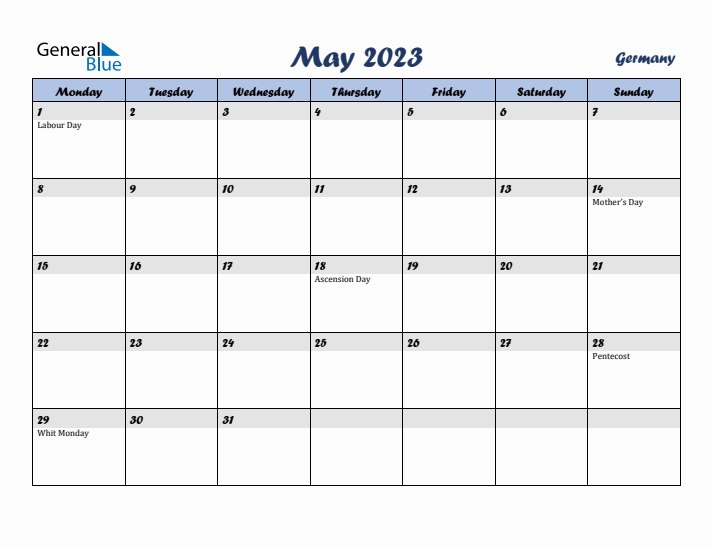 May 2023 Calendar with Holidays in Germany