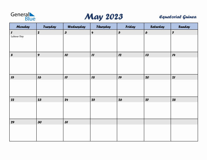 May 2023 Calendar with Holidays in Equatorial Guinea