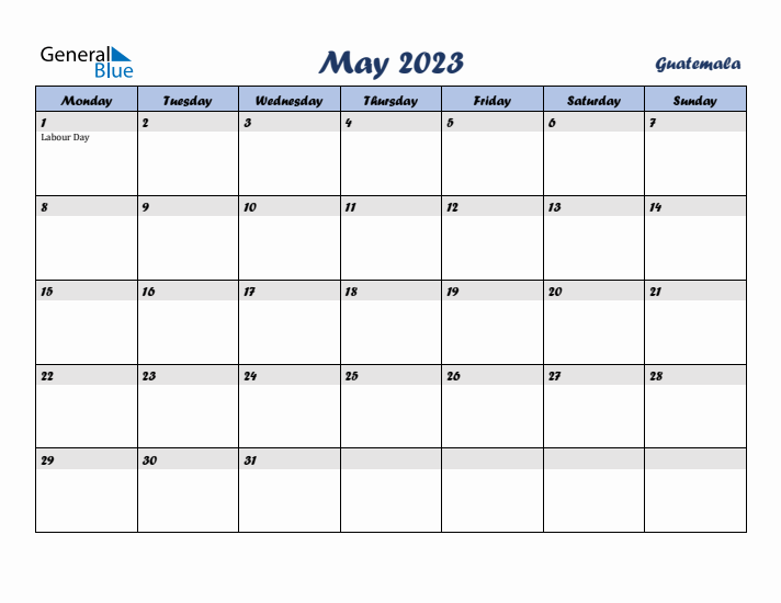 May 2023 Calendar with Holidays in Guatemala