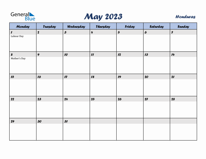 May 2023 Calendar with Holidays in Honduras