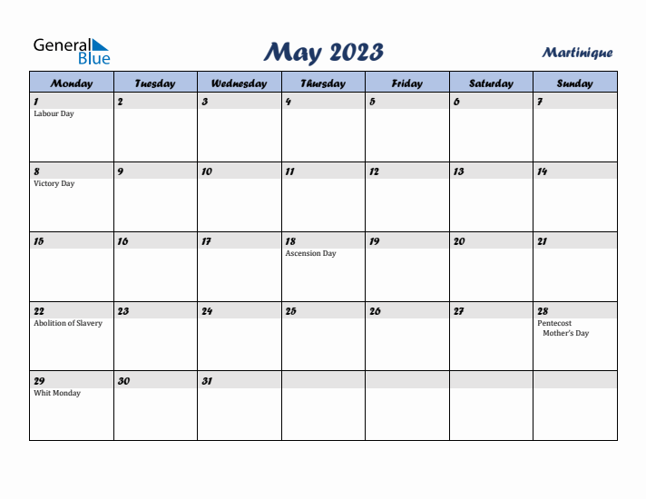 May 2023 Calendar with Holidays in Martinique