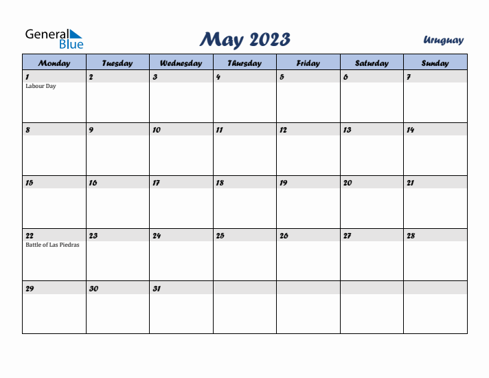 May 2023 Calendar with Holidays in Uruguay