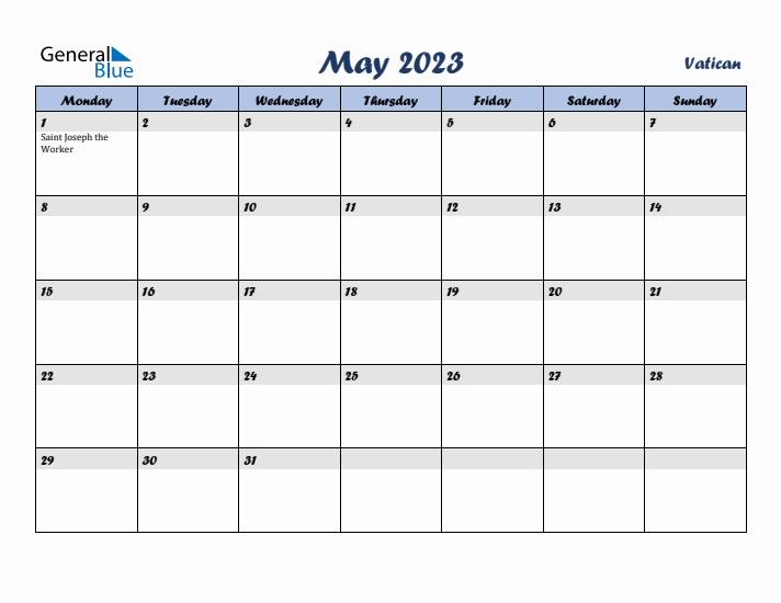 May 2023 Calendar with Holidays in Vatican