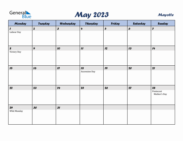 May 2023 Calendar with Holidays in Mayotte
