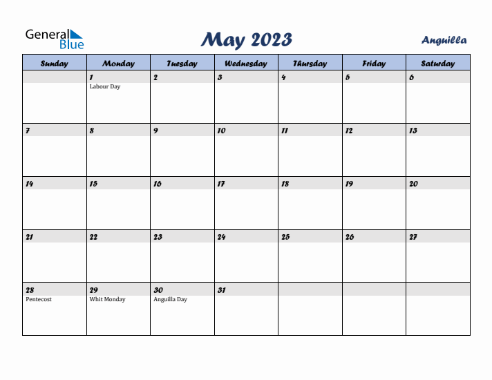 May 2023 Calendar with Holidays in Anguilla