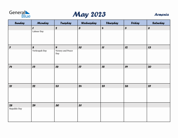 May 2023 Calendar with Holidays in Armenia
