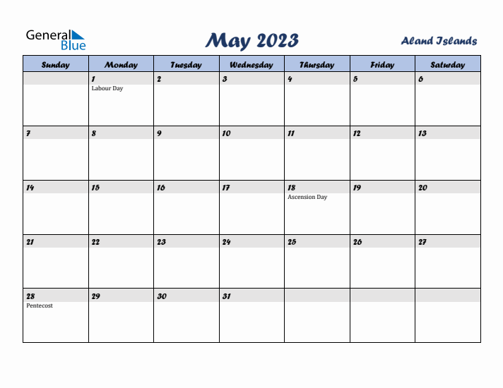 May 2023 Calendar with Holidays in Aland Islands