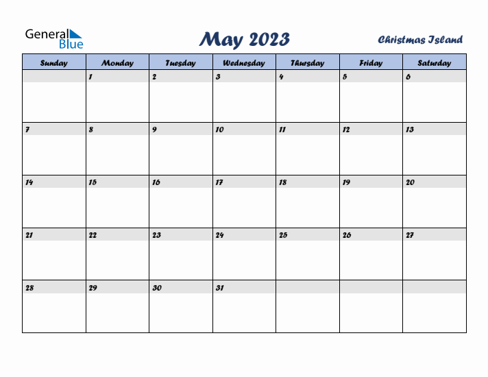 May 2023 Calendar with Holidays in Christmas Island