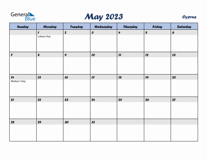 May 2023 Calendar with Holidays in Cyprus