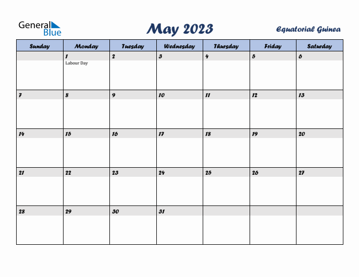 May 2023 Calendar with Holidays in Equatorial Guinea