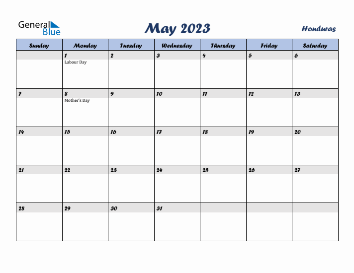 May 2023 Calendar with Holidays in Honduras