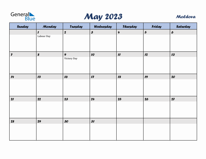 May 2023 Calendar with Holidays in Moldova