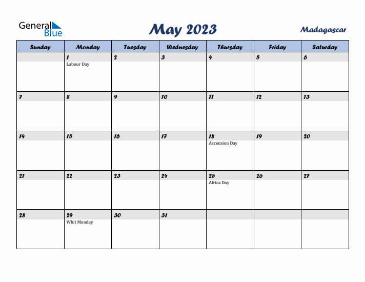 May 2023 Calendar with Holidays in Madagascar