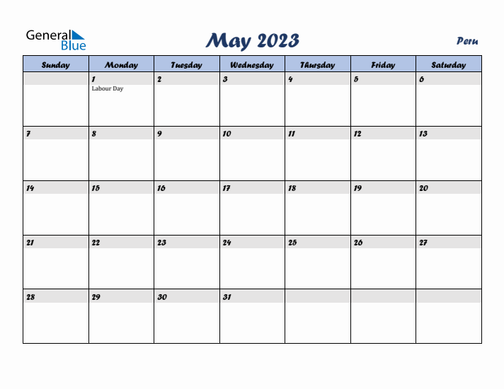 May 2023 Calendar with Holidays in Peru