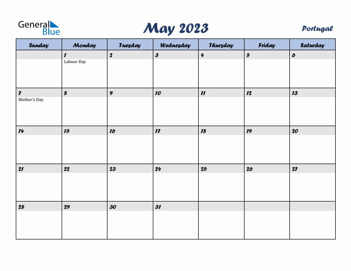 May 2023 Calendar with Holidays in Portugal
