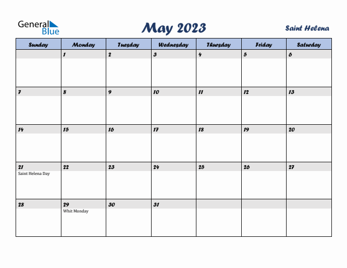 May 2023 Calendar with Holidays in Saint Helena