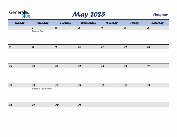 May 2023 Calendar with Holidays in Uruguay