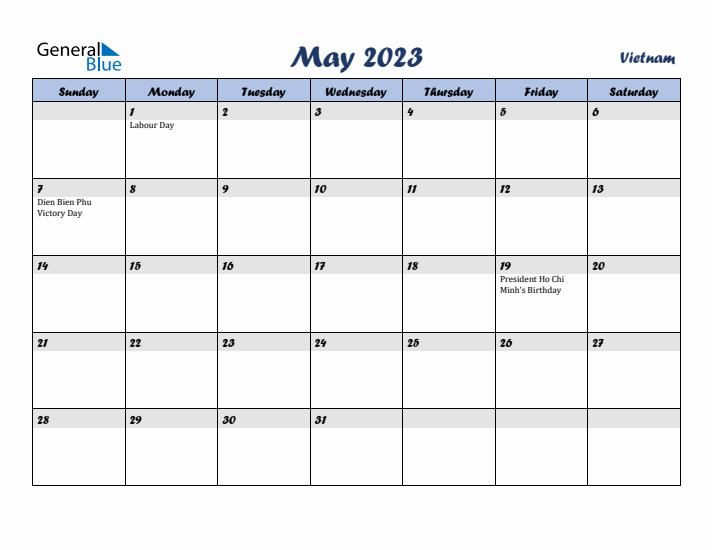 May 2023 Calendar with Holidays in Vietnam