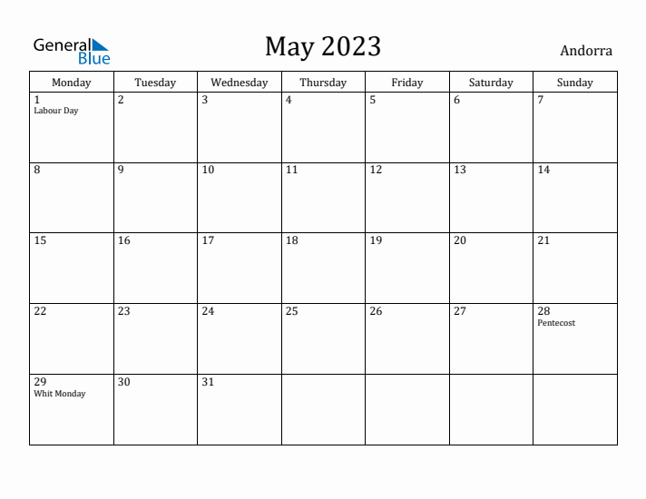 May 2023 Calendar Andorra