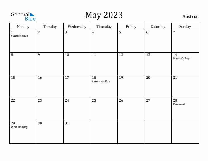 May 2023 Calendar Austria