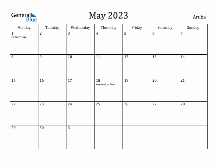 May 2023 Calendar Aruba